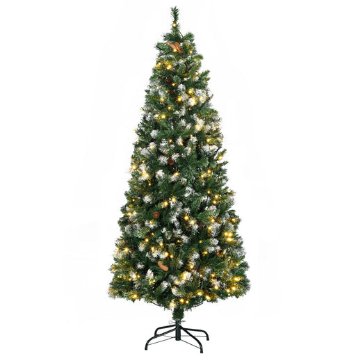 6FT Slim Pre - Lit Artificial Christmas Tree — 250 Warm White LEDs, 703 Tips, Snow - Dipped Branches, Pinecones, Auto - Open - Monsta Online
