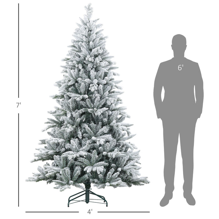 7FT Snow Flocked Artificial Christmas Tree — 1401 Tips, Auto - Open Hinged, Metal Stand - Monsta Online