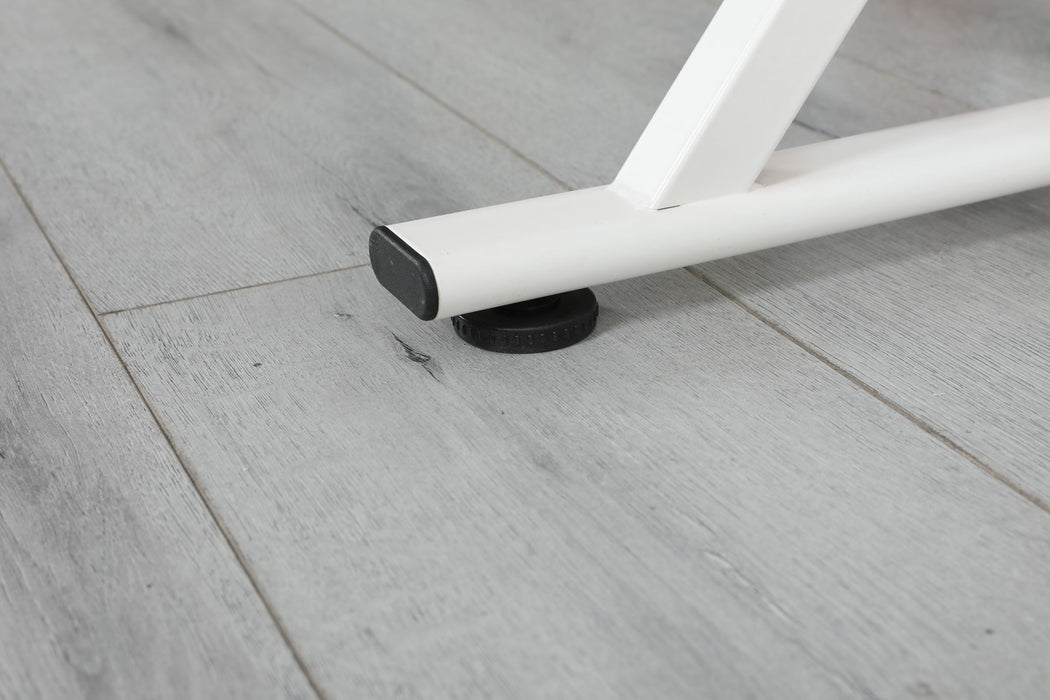 Sleek White Tempered Glass Drafting Table with Adjustable Features and Chair - Monsta Online