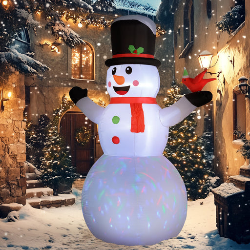 12FT Prelit Inflatable Snowman with Cardinal Bird and Rotating LED Lights - Outdoor Christmas Decoration - Monsta Online