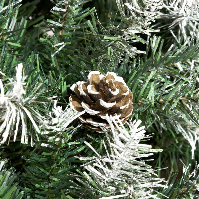 6FT Snow Flocked Artificial Christmas Tree — 800 Tips, 61 Pine Cones, Unlit, Auto - Open Hinged, Steel Base - Monsta Online