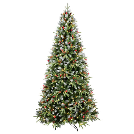 7FT Pre - Lit Artificial Christmas Tree — 2178 PE/PVC Tips, 450 Lights, Pinecones & Berries - Monsta Online