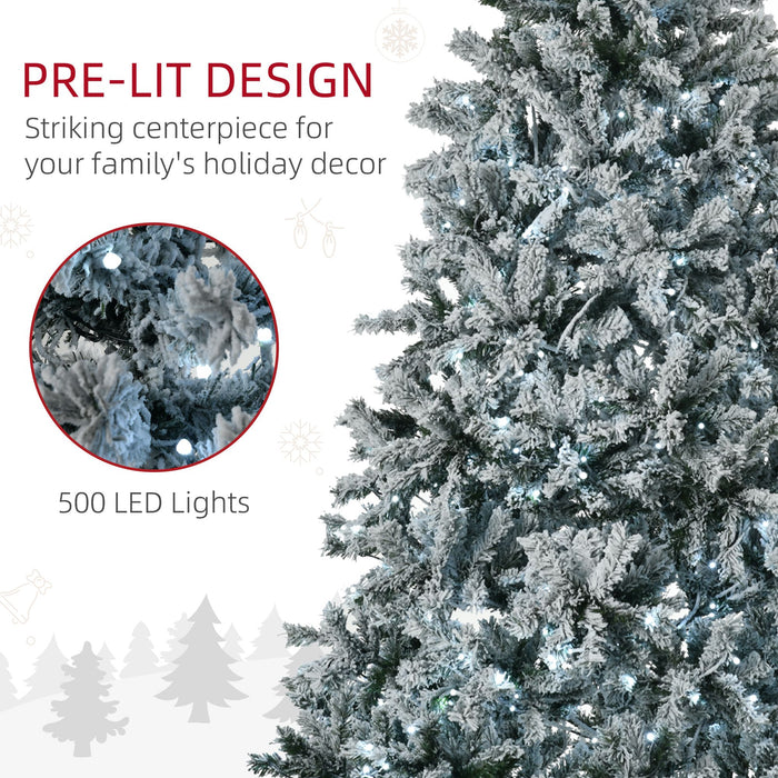 7.5FT Pre - Lit Snow Flocked Artificial Christmas Tree — 500 LED Lights, 1254 Tips, Auto - Open, Steel Base - Monsta Online