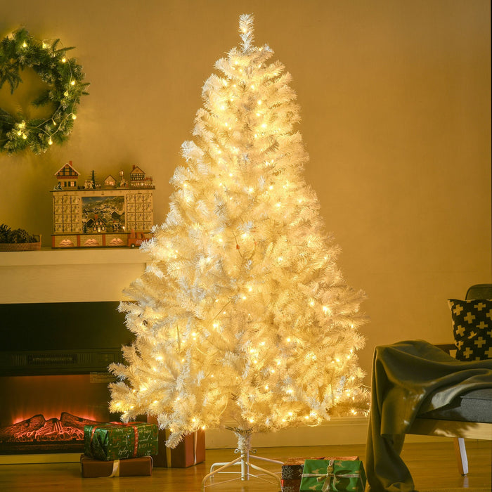 6FT White Pre - Lit Artificial Christmas Tree — 250 Warm White LEDs, 859 Tips, Auto - Open Hinged, Full Shape - Monsta Online