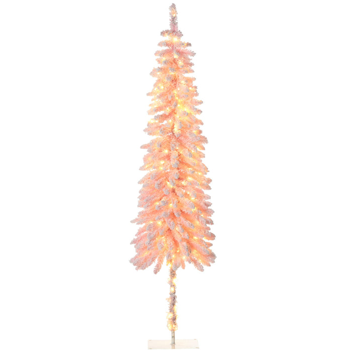 7FT Pink Snow Flocked Pencil Pre - Lit Artificial Christmas Tree — 250 Warm White LEDs, 331 Tips, Downswept - Monsta Online