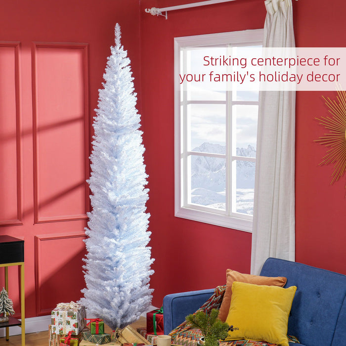 8FT White Pencil Artificial Christmas Tree — 618 Tips, Slim Space - Saving, Plastic Stand, Unlit - Monsta Online