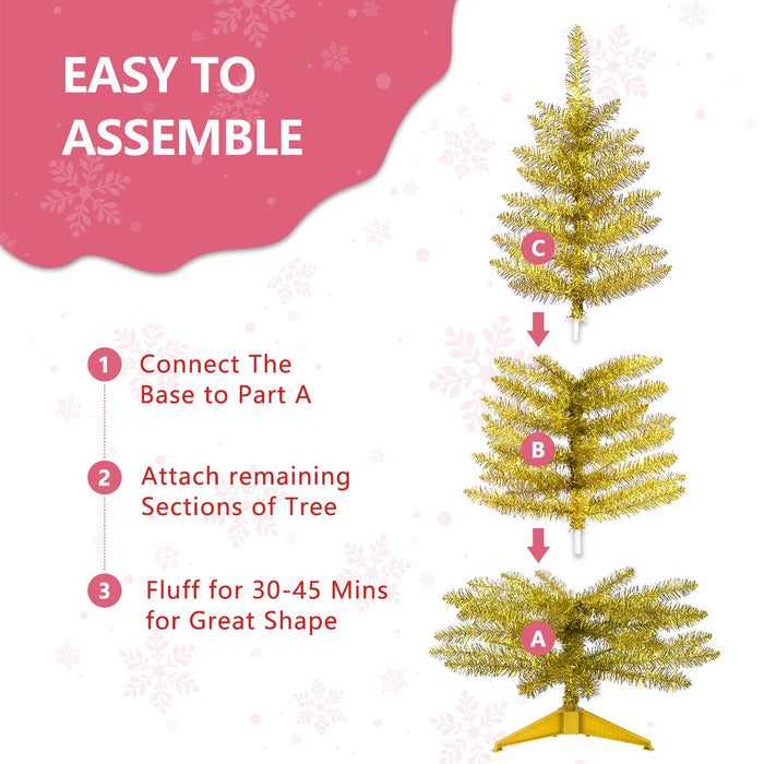 4FT Pre - Lit Gold Artificial Christmas Tree — Compact Design, LED Lights, Metal Stand - Monsta Online