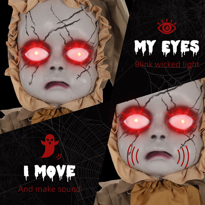 5.2ft Life - Size Halloween Animatronic Haunted Doll – Sound Activated with Jumping Head, Glowing Eyes and Creepy Sounds - Monsta Online