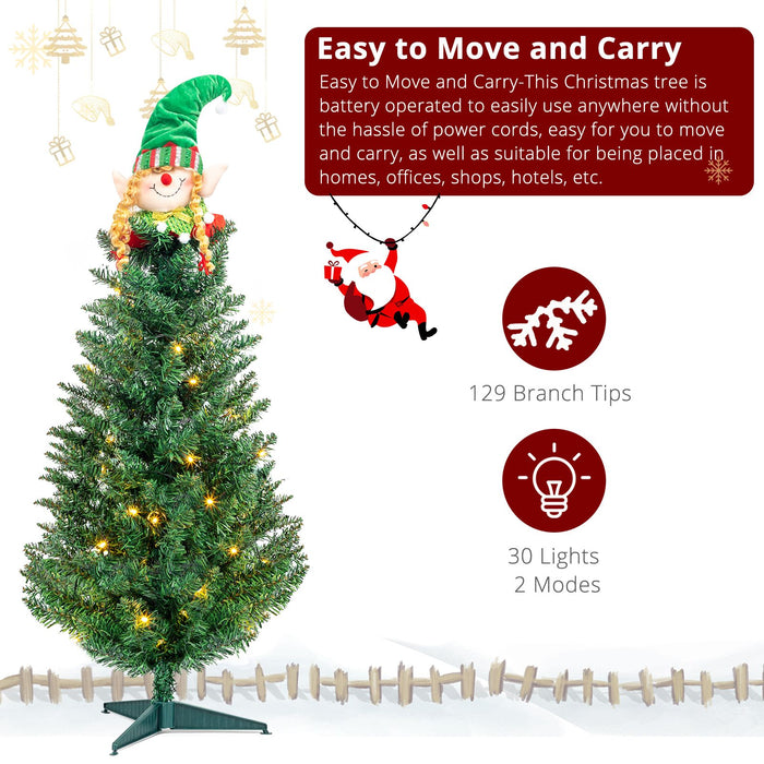 3FT Tabletop Pre - Lit Artificial Christmas Tree — 129 Tips, Santa Decor, Plastic Feet - Monsta Online