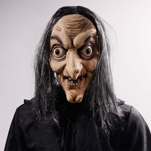 Halloween Old Witch Mask – Scary Latex Sorceress Mask with Hair for Cosplay and Parties - Monsta Online