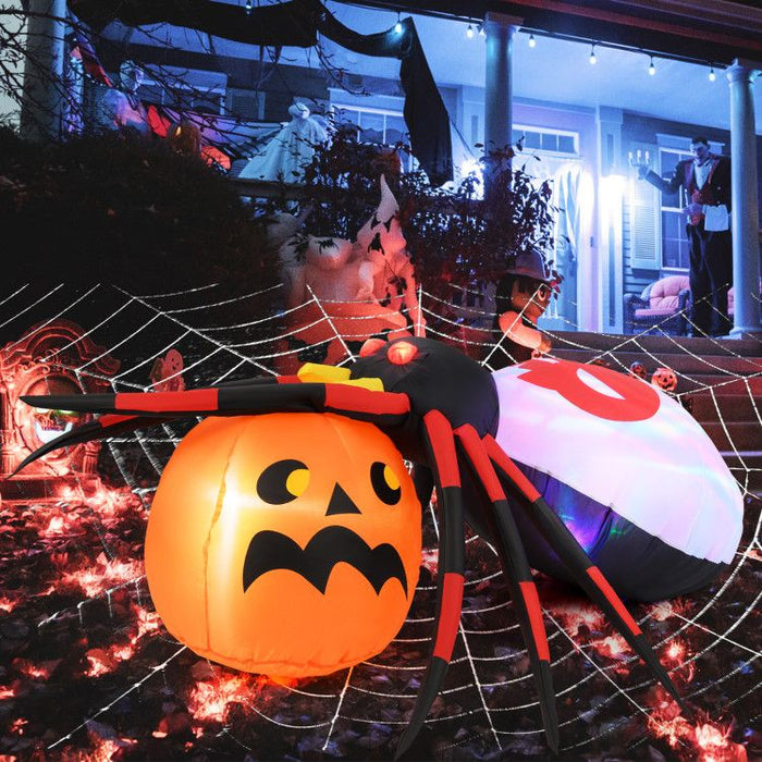 4.9ft Inflatable Halloween Spider with Pumpkin and Rotating LED Lights - Monsta Online