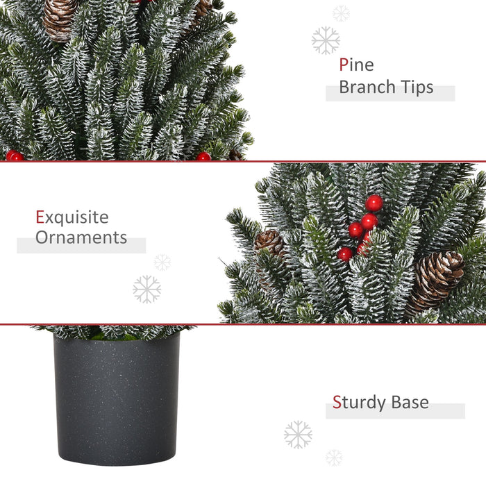 1.5FT Tabletop Snow Flocked Artificial Christmas Tree — 170 Tips, Red Berries, Pine Cones, No Assembly - Monsta Online