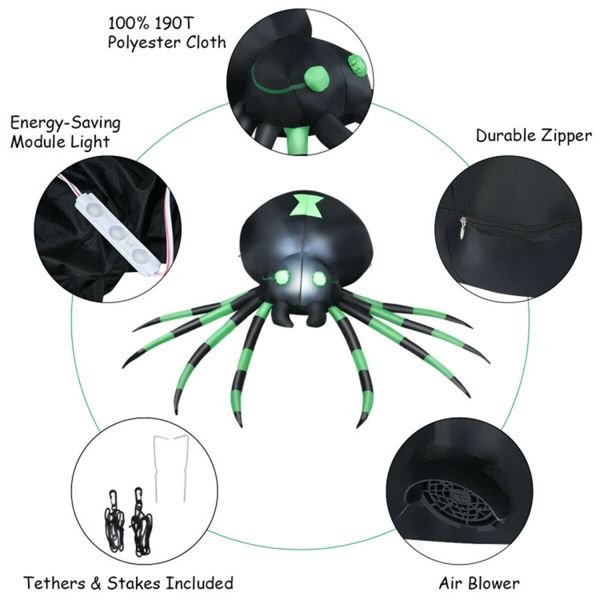 6FT Halloween Inflatable Spider with LED Lights – Giant Blow Up Yard Decoration - Monsta Online