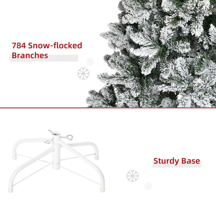 9FT Snow Flocked Pencil Artificial Christmas Tree — 1084 Tips, Unlit, Auto - Open, Green White, Steel Base - Monsta Online