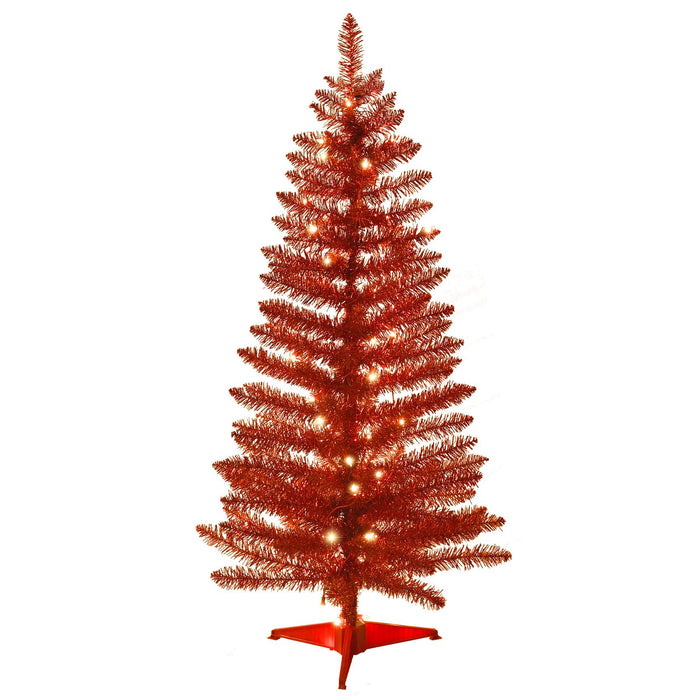 4FT Pre - Lit Red Artificial Christmas Tree — 112 Tips, 50 Lights, Mini Tabletop with Stand - Monsta Online
