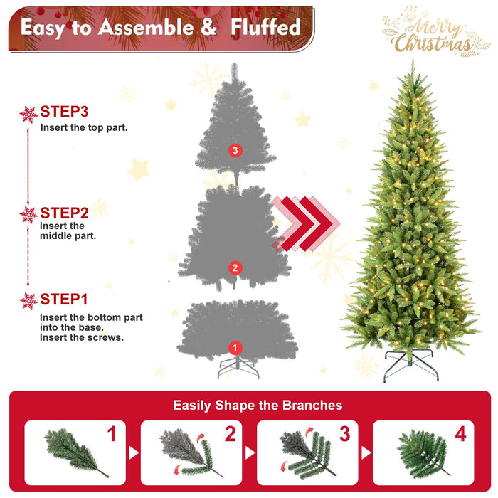 4FT Pre - Lit Slim Pencil Artificial Christmas Tree — 150 Warm LED, 424 Tips, Hinged, Metal Stand - Monsta Online