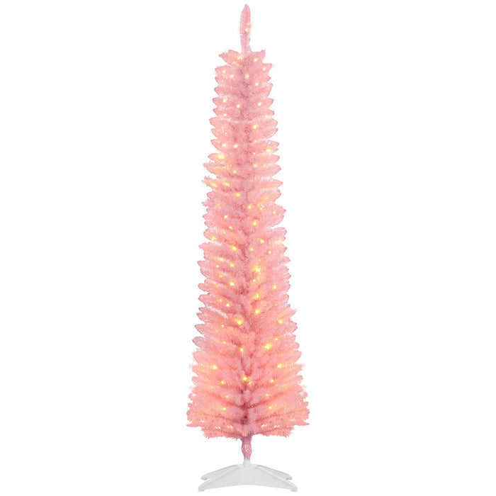 5FT Pink Pre - Lit Pencil Artificial Christmas Tree — 150 Colorful LED Lights, 8 Modes, 250 Tips, Steel Base - Monsta Online