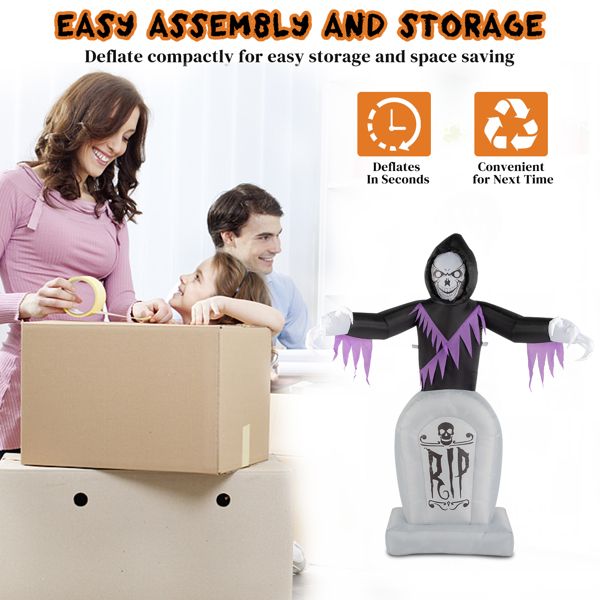 6FT Halloween Inflatable Grim Reaper with Grave and LED Lights - Monsta Online