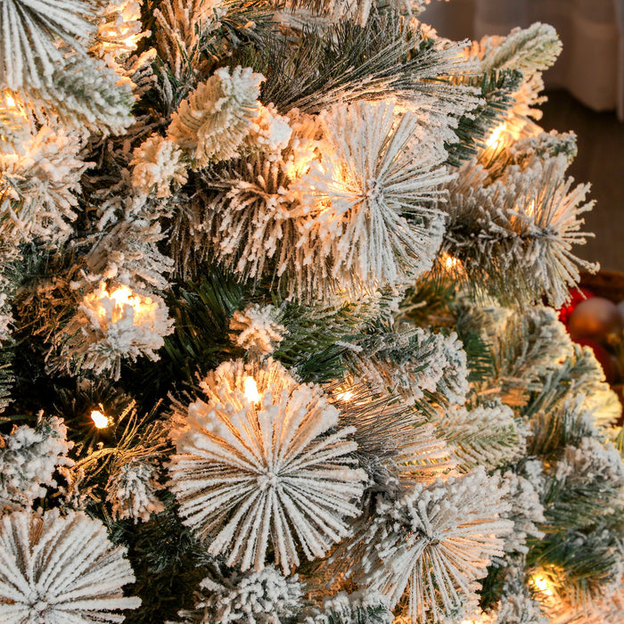 7.5FT Snow Flocked Pre - Lit Artificial Christmas Tree — 500 Warm White Clear Lights, 1530 Tips, UL Listed - Monsta Online