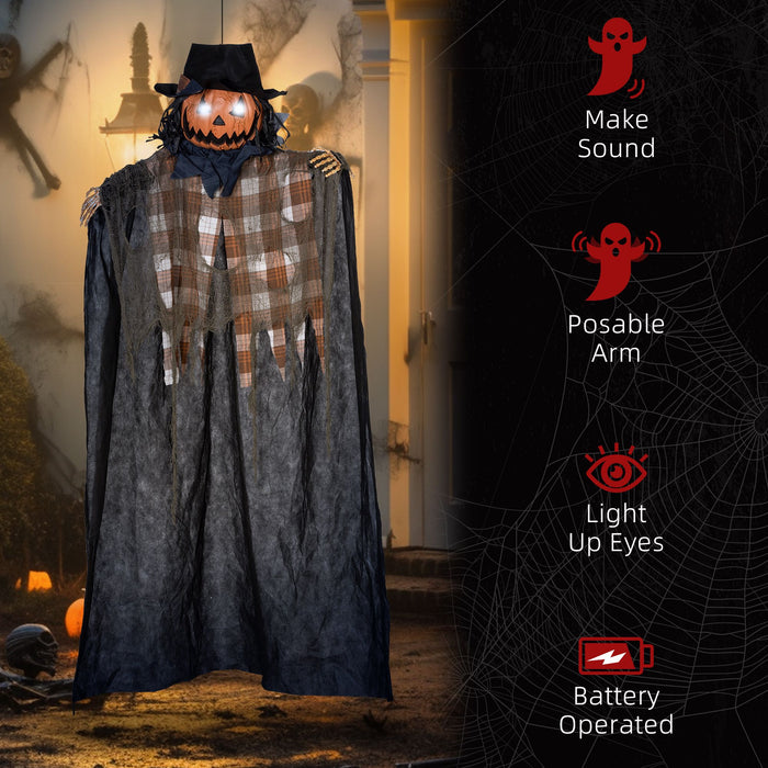 6ft Halloween Animatronic Hanging Pumpkin Ghost – Sound Activated Prop with Glowing Eyes and Creepy Talking Sounds - Monsta Online