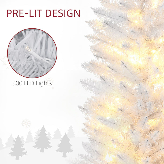 8FT White Pencil Pre - Lit Artificial Christmas Tree — 300 Warm White LEDs, 618 Tips, Slim Space - Saving - Monsta Online