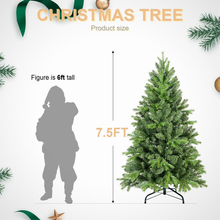 7.5FT Artificial Christmas Tree — Full, 1599 Tips, PE+PVC, Hinged, Metal Stand - Monsta Online