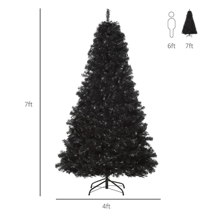 7FT Black Pencil Artificial Christmas Tree — 1346 Tips, Unlit, Auto - Open, Slim Space - Saving, Metal Base - Monsta Online
