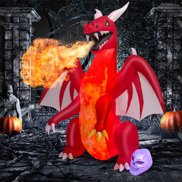 8FT Halloween Inflatable Dragon with Flame Effect and LED Lights - Monsta Online