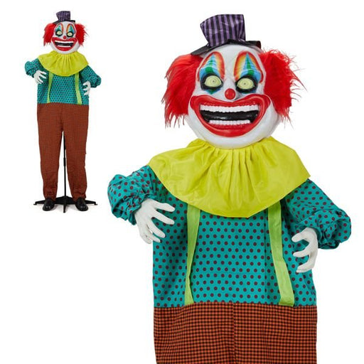 6ft Animatronic Halloween Clown – Motion and Sound Activated with Yellow Glowing Eyes and Shaking Head - Monsta Online