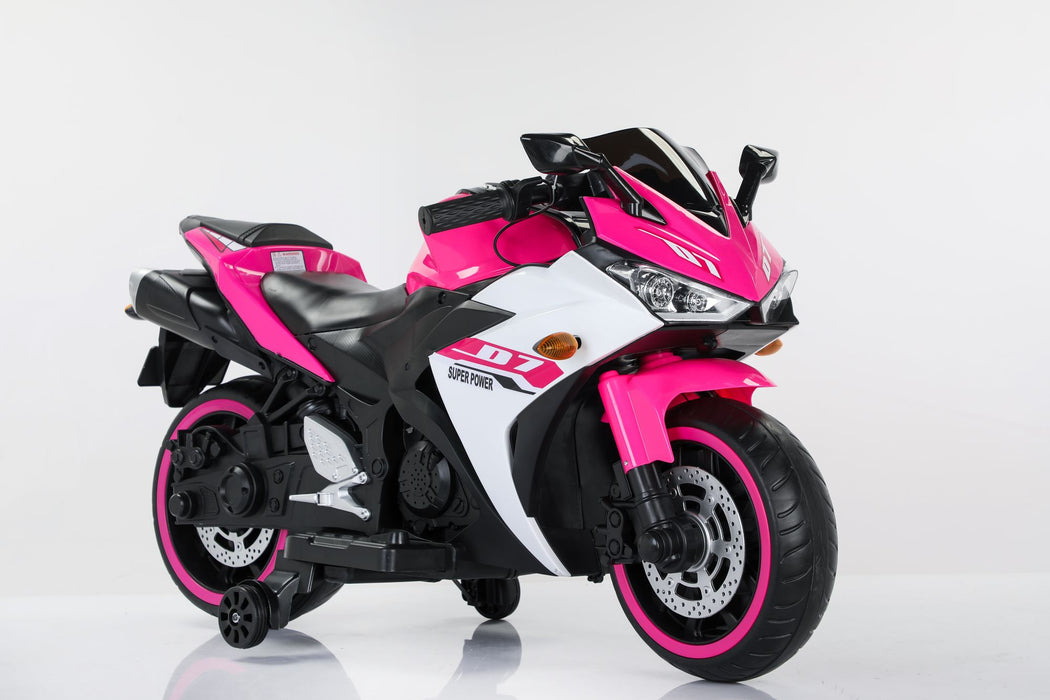 12V Electric Ride - On Pink Motorcycle with Throttle and Lighted Training Wheels - Monsta Online