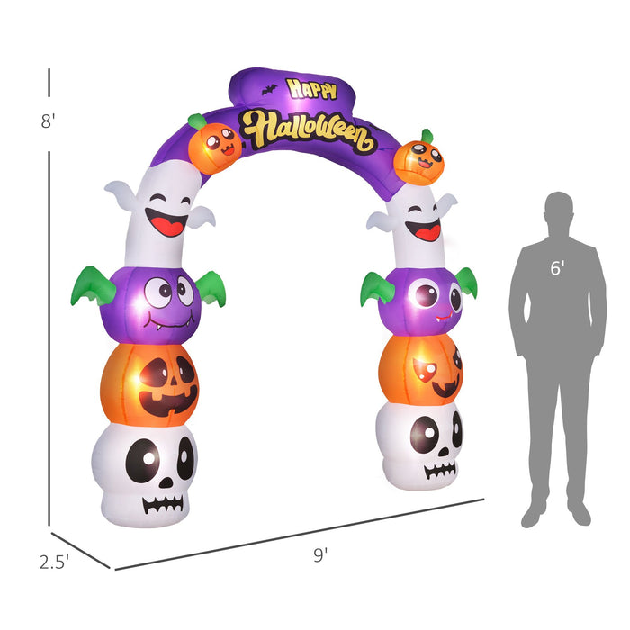8ft Inflatable Halloween Archway with Pumpkins, Skulls, Ghosts and Bats - Monsta Online