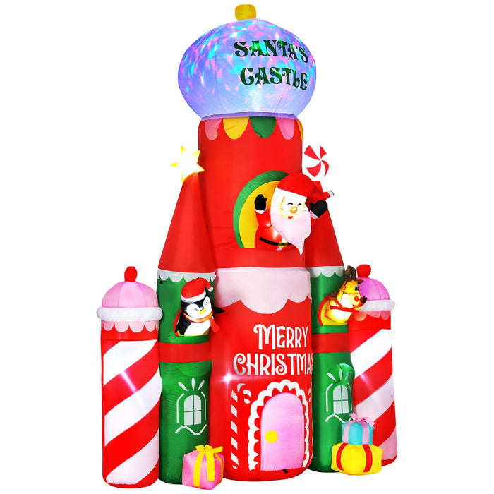 10FT Prelit Inflatable Candy Castle with Santa, Penguin & Reindeer with Flashing LED Lights - Outdoor Christmas Decoration - Monsta Online
