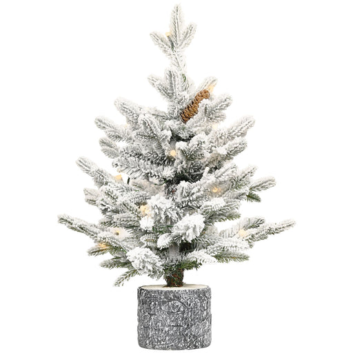 2FT Pre - Lit Snow Flocked Potted Christmas Tree — 189 PE/PVC Tips, 30 Lights, Mini Tabletop - Monsta Online