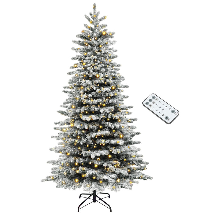 6.5FT Snow Flocked Pre - Lit Artificial Christmas Tree — 400 Dual - Color LEDs, 11 Modes, 990 Tips, Remote - Monsta Online