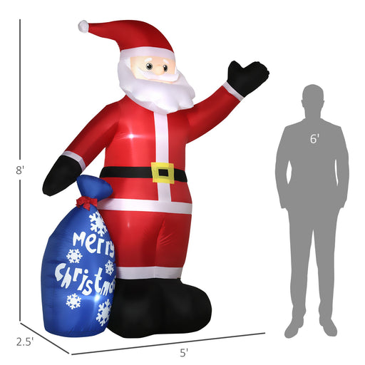 8FT Prelit Inflatable Smiling Santa Claus with Gift Bag and LED Lights - Outdoor Christmas Decoration - Monsta Online