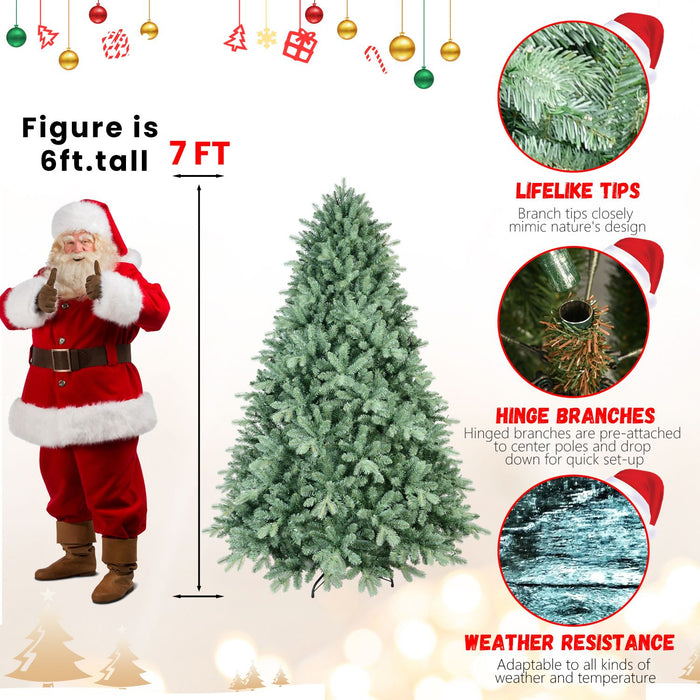7FT Blue - Green Artificial Christmas Tree — 2518 Tips, PE+PVC, Full Shape, Hinged, Metal Stand - Monsta Online