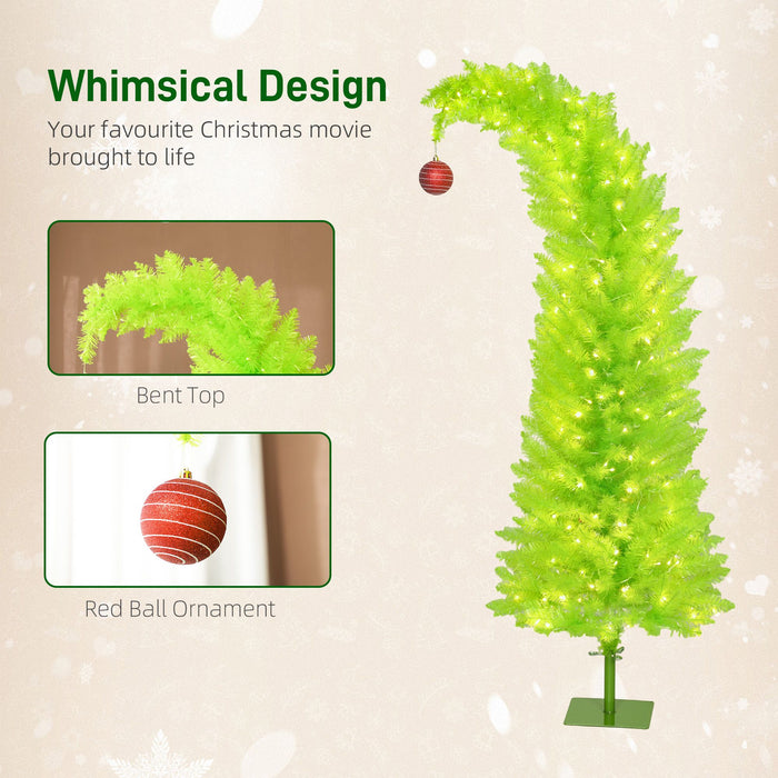 5FT Whimsical Bent Top Pre - Lit Artificial Christmas Tree — 200 Warm White LEDs, 438 Tips, Red Ball - Monsta Online