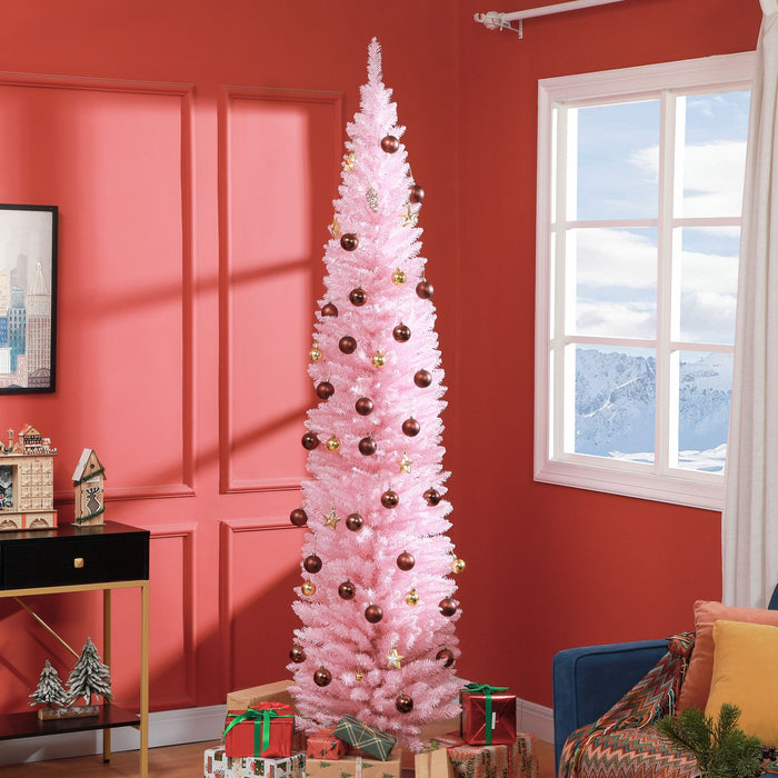8FT Pink Pencil Artificial Christmas Tree — 618 Tips, Slim Space - Saving, Plastic Stand - Monsta Online