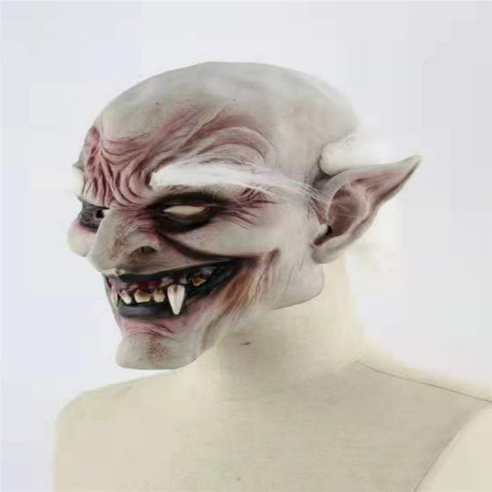 Halloween Evil Demon Elf Mask – Scary White - Eyed Latex Horror Costume, Cosplay - Monsta Online