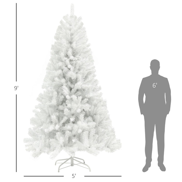 9FT White Artificial Christmas Tree — 2132 Tips, Unlit, Auto - Open, Wide Full Shape, Steel Base - Monsta Online