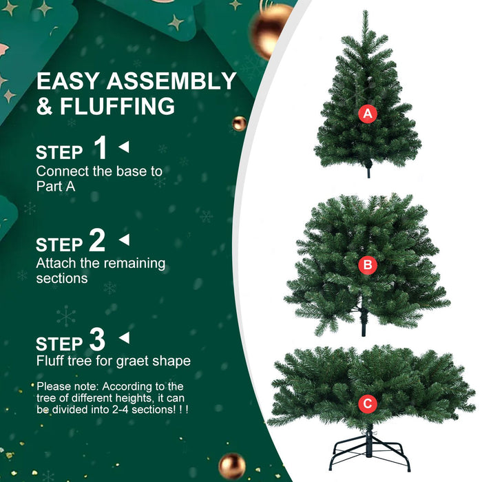 9FT Artificial Christmas Tree — Memory Wire, 1910 Tips, Hinged, Full Shape, Metal Stand - Monsta Online