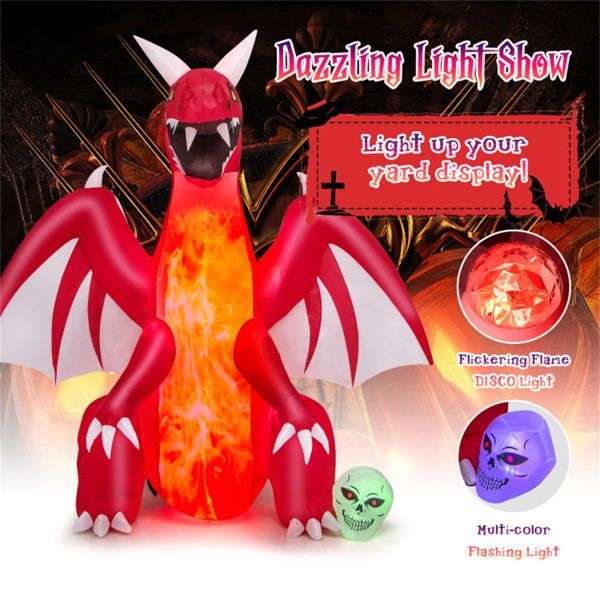 8FT Halloween Inflatable Dragon with Flame Effect and LED Lights - Monsta Online
