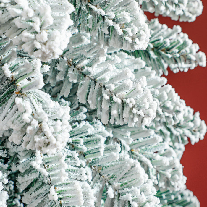 8FT Snow Flocked Pencil Artificial Christmas Tree — 603 Tips, Unlit, Slim Space - Saving, Metal Base - Monsta Online