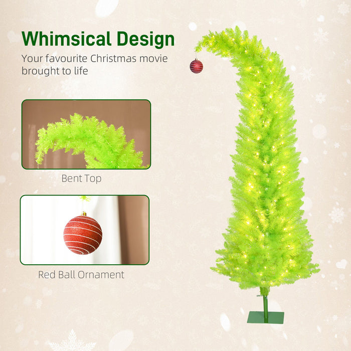 6FT Whimsical Bent Top Pre - Lit Artificial Christmas Tree — 230 Warm White LEDs, 555 Tips, Red Ball - Monsta Online