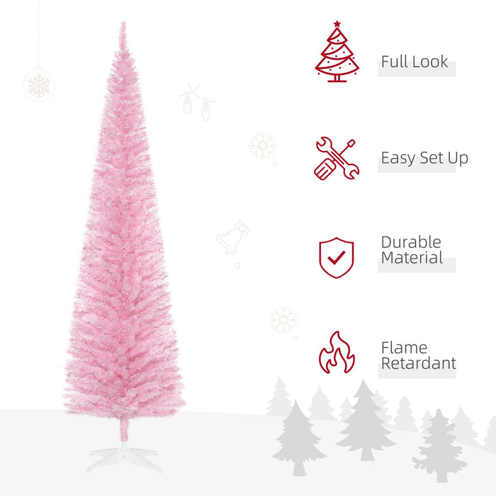 7FT Pink Pencil Artificial Christmas Tree — 499 Tips, Unlit, Slim Space - Saving, Realistic, Plastic Base - Monsta Online