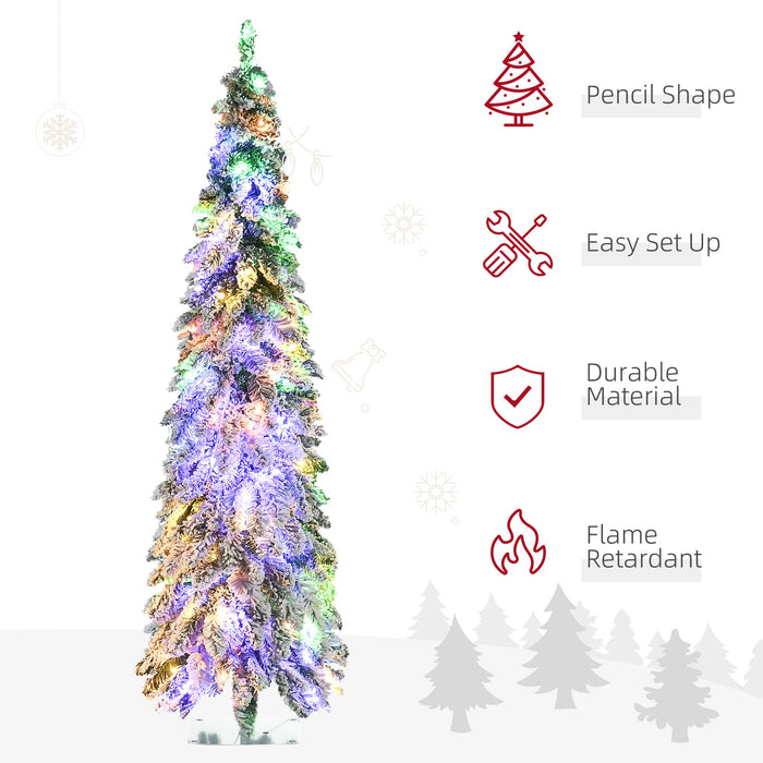 6FT Snow Flocked Slim Pre - Lit Artificial Christmas Tree — 250 Dual - Color LEDs, 7 Modes, 407 Tips, Downswept - Monsta Online