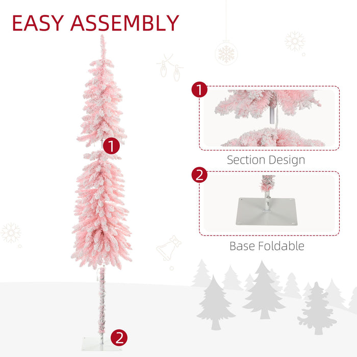 7FT Pink Snow Flocked Pencil Pre - Lit Artificial Christmas Tree — 250 Warm White LEDs, 331 Tips, Downswept - Monsta Online
