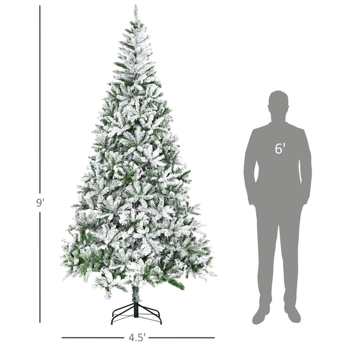 9FT Flocked Artificial Christmas Tree — 1890 Snow Tips, Unlit, Auto - Open, Full Shape, Steel Base - Monsta Online