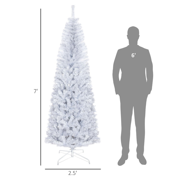 7FT White Pencil Artificial Christmas Tree — 818 Tips, Unlit, Auto - Open, Space - Saving, Steel Base - Monsta Online