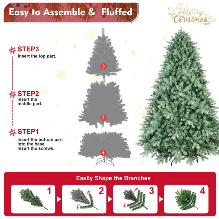 7FT Blue - Green Artificial Christmas Tree — 2518 Tips, PE+PVC, Full Shape, Hinged, Metal Stand - Monsta Online